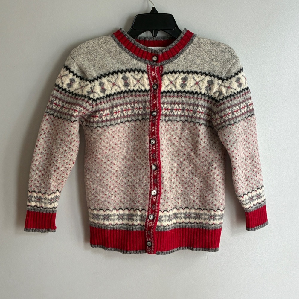 Vintage Country Suburbans Fair Isle Cardigan Sweater Womens M Gray Red Wool